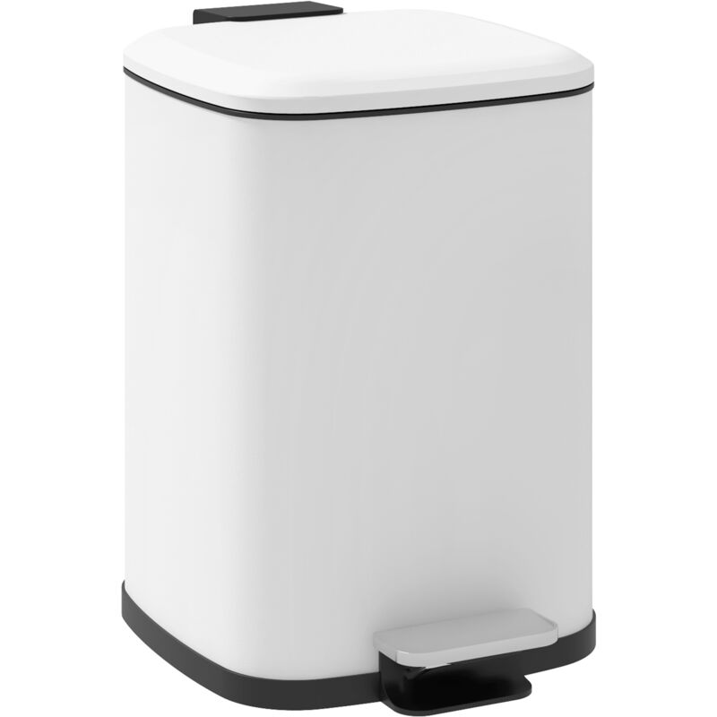 Poubelle de cuisine 12L - poubelle de salle de bain à pédale - seau amovible - métal blanc noir
