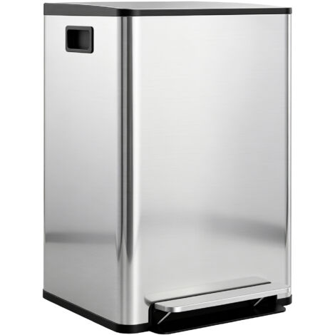 Poubelle de cuisine 2 compartiments 2 x 30L, avec pédale, acier inoxydable, couvercle à fermeture silencieuse