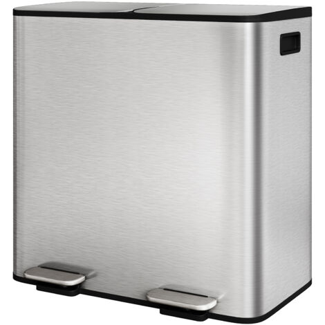 Poubelle de Cuisine 2 Compartiments 2x40L, Acier Inoxydable, Pédale, Couvercle à Fermeture Douce, Anti-empreintes