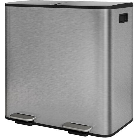 Poubelle de Cuisine 2 Compartiments 2x40L, Acier Inoxydable, Pédale, Couvercle à Fermeture Douce, Anti-empreintes, Gris