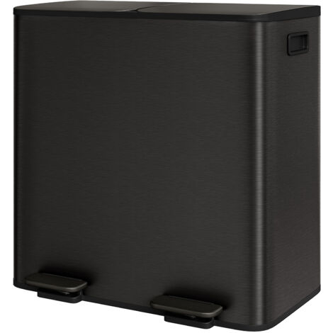 Poubelle de Cuisine 2 Compartiments 2x40L, Acier Inoxydable, Pédale, Couvercle à Fermeture Douce, Anti-empreintes, Noir
