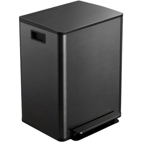 Poubelle de cuisine 2 compartiments de 2 x 30L, acier inoxydable, couvercle à fermeture douce, 47,7x37,5x66,8cm, noir