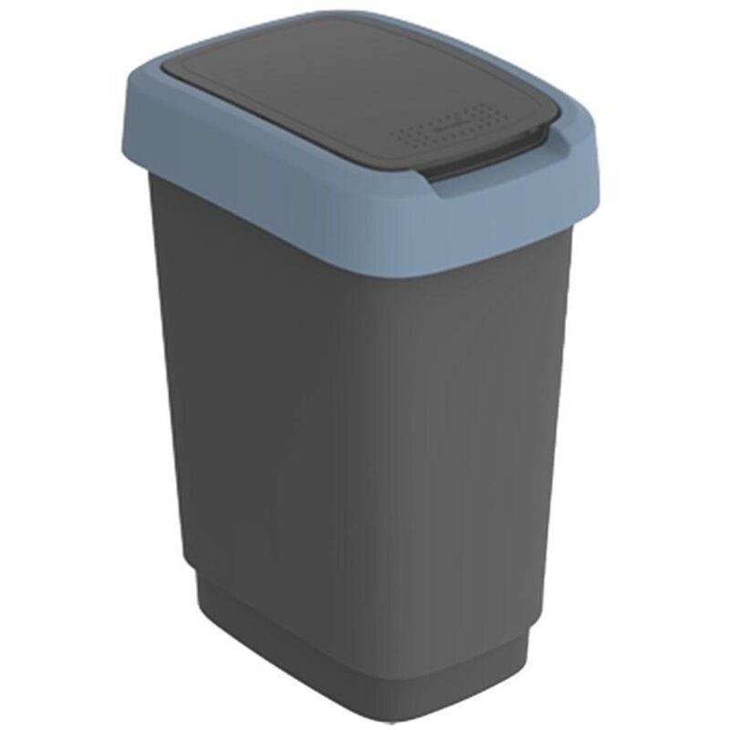 Twist Poubelle avec couvercle, sans bpa, 25 l, noir/bleu foncé - Rotho