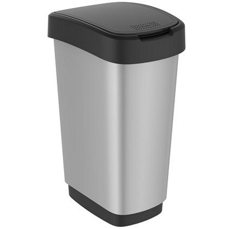 Rotho - Poubelle Twist 50L Argent/Métallique