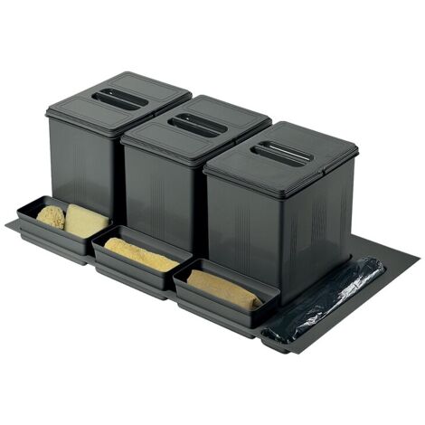 Poubelle de cuisine 3 bacs de 16 litres largeur 900 mm pour tiroir - INOXA