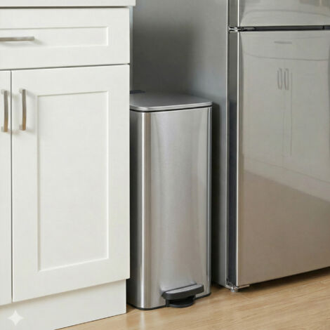 Poubelle de cuisine, 30 litres, poubelle à pédale, en acier, avec seau intérieur, fermeture douce, argent