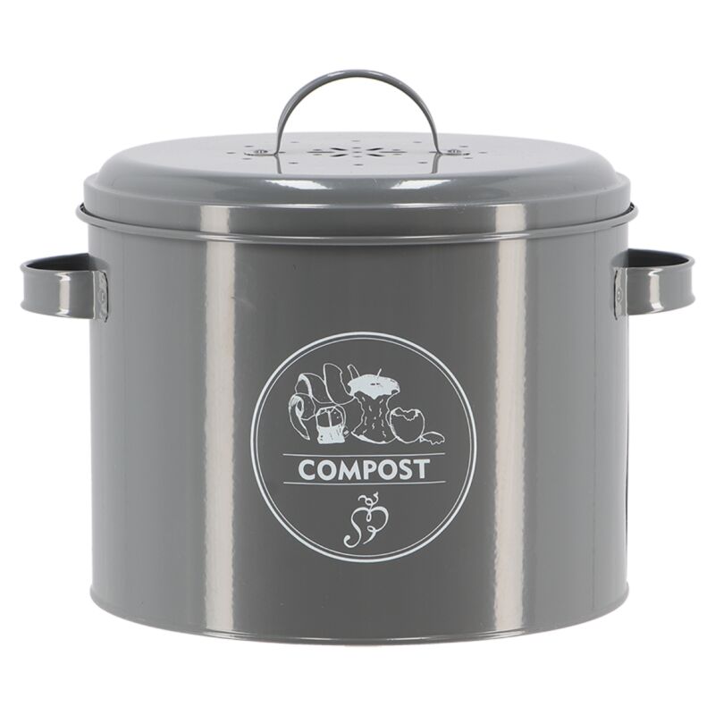 Composteur en acier avec filtre à charbon - Gris - D 27 x H 21 cm - Livraison gratuite