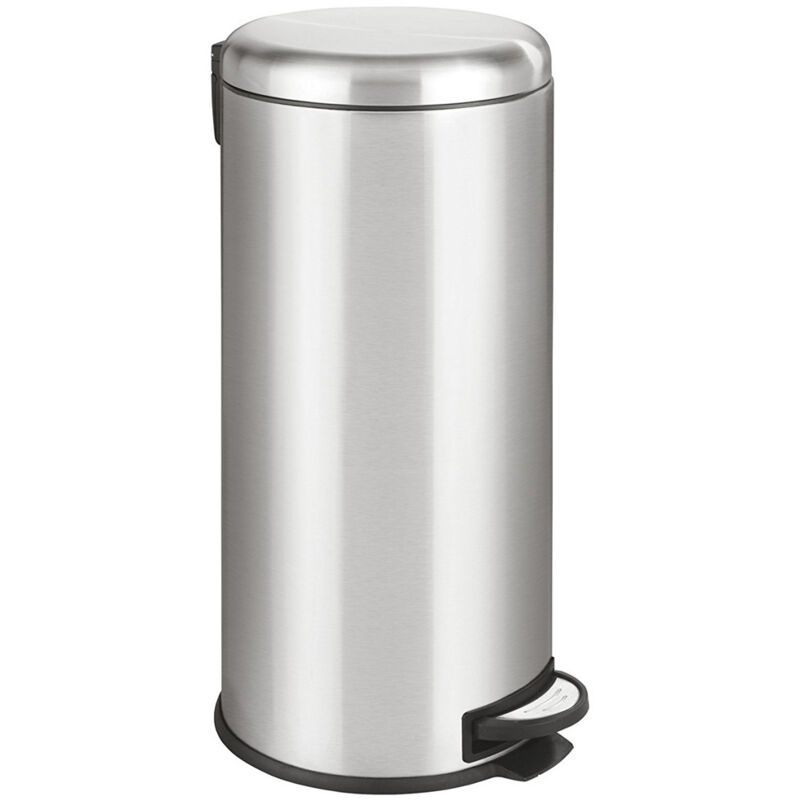 Wenko - Poubelle Cuisine Leman 30L, Poubelle à pédale avec frein de chute Easy Close, Acier inox, 30,5x64x37,5 cm, Mat
