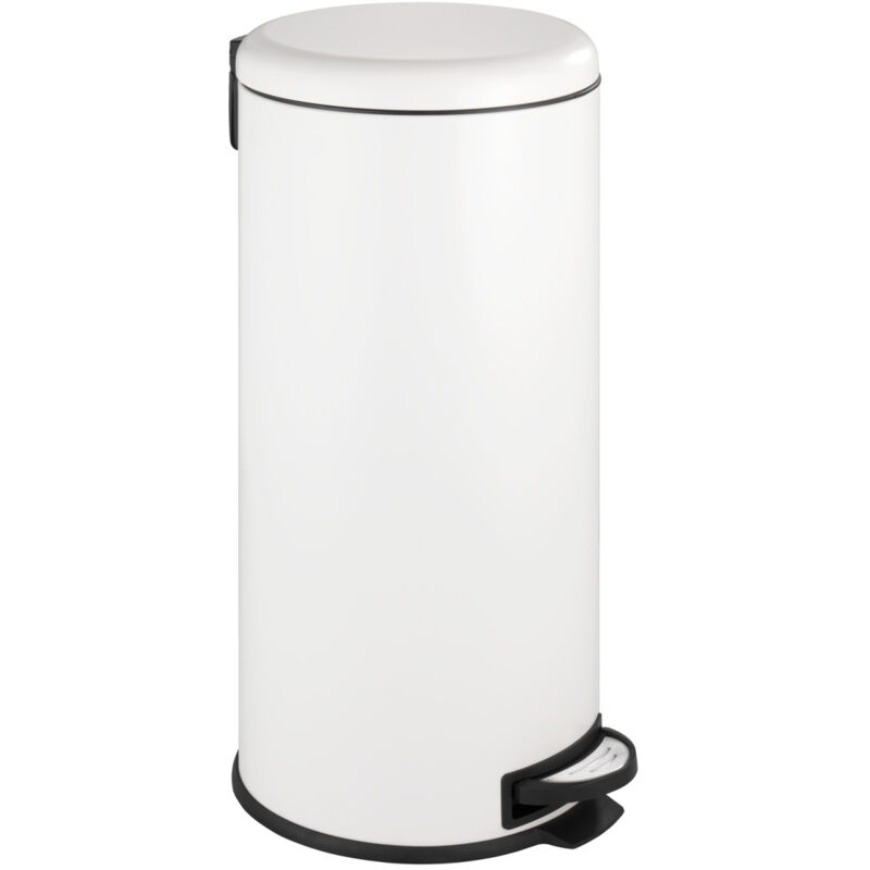 WENKO Poubelle Cuisine Leman 30L, Poubelle à pédale avec frein de chute Easy Close, Acier inox, 30,5x64x37,5 cm, Blanc
