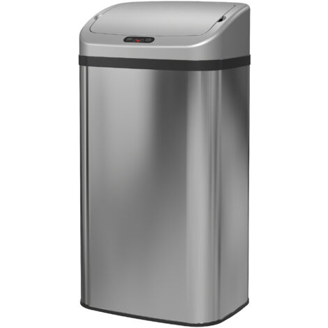 Poubelle de cuisine automatique 48L acier inoxydable, couvercle à fermeture douce, 33x25x69cm, argent