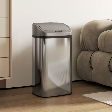 Poubelle de cuisine automatique 48L en acier inoxydable, couvercle à fermeture en douceur, 33x25x69cm, argent
