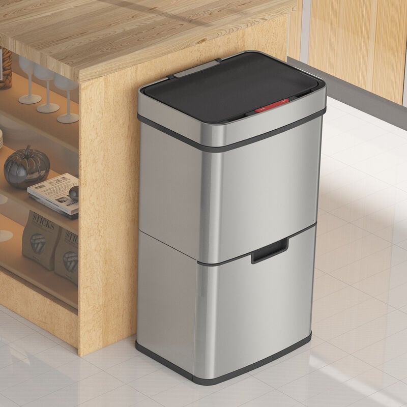 Poubelle de cuisine automatique 62L grande capacité en acier inox avec cerclage