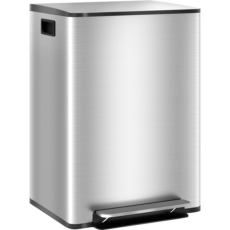 Poubelle de cuisine à pédale 2 compartiments 2 x 30L - seaux amovibles - acier inox. brossé