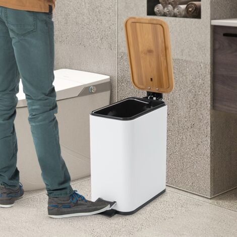 Poubelle de cuisine de 5 litres, poubelle à pédale, poubelle de salle de bain, poubelle indépendante, poubelle avec couvercle en bois.