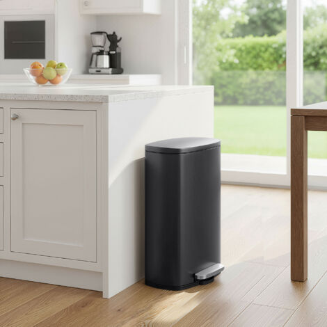 Poubelle de cuisine de 50 L, Corbeille, en acier, Fermeture douce, Pédale, Seau intérieur amovible, Noir