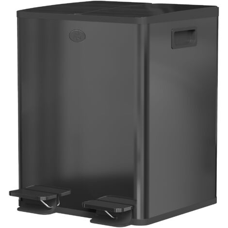 Poubelle de cuisine double compartiment 2x20L inox noir 45,8x36x51,6cm couvercle amorti