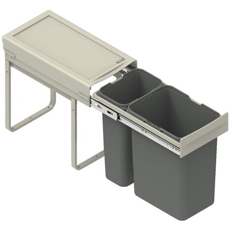 Poubelle de cuisine eco caisson de 300 mm, bac 1x10l + 1X20l avec coulisses Soft close, fixation sur le fond - SYNERCIA