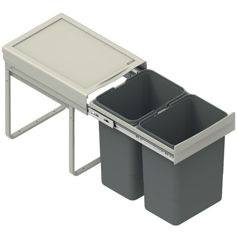 Poubelle de cuisine eco caisson de 400 mm, bac 2x20l avec coulisses Soft close, fixation sur le fond - SYNERCIA