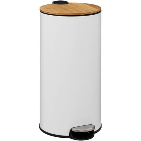 5FIVE SIMPLY SMART Poubelle de Cuisine en Métal Blanc avec Pedale, Capacité 30L, Collection Baltik Natureo