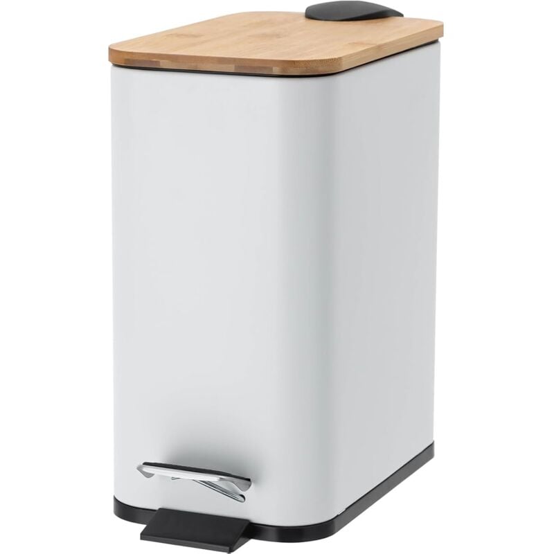 Poubelle de cuisine et de salle de bain avec couvercle, 5 l, fer, plastique et bambou, fermeture silencieuse, pour cuisine, salle de bain, chambre,