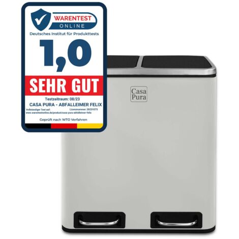 Poubelle de cuisine Félix, Blanc, 2 compartiments de 15 Litres (30 Litres)