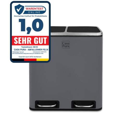 Poubelle de cuisine Félix, Gris foncé, 2 compartiments de 15 Litres (30 Litres)