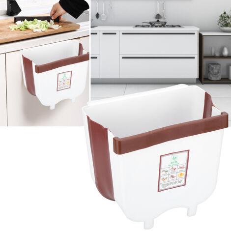Poubelle de cuisine murale pliable, bac à ordures blanc portable pour porte d'armoire