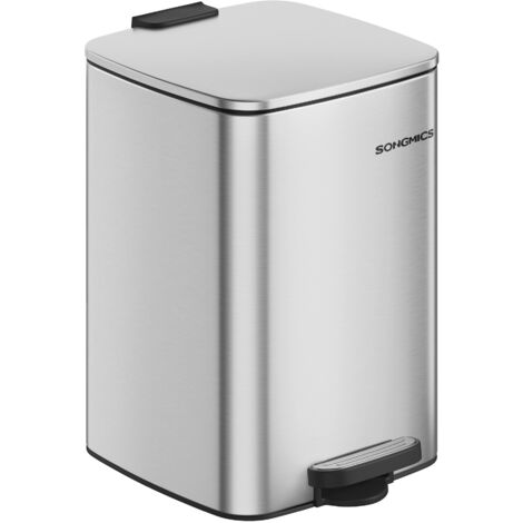 Poubelle de Cuisine, Poubelle 20 L, Poubelle à Pédale en Acier, avec Seau Intérieur, Fermeture Douce et Maintien en Ouverture, Argent Métallique