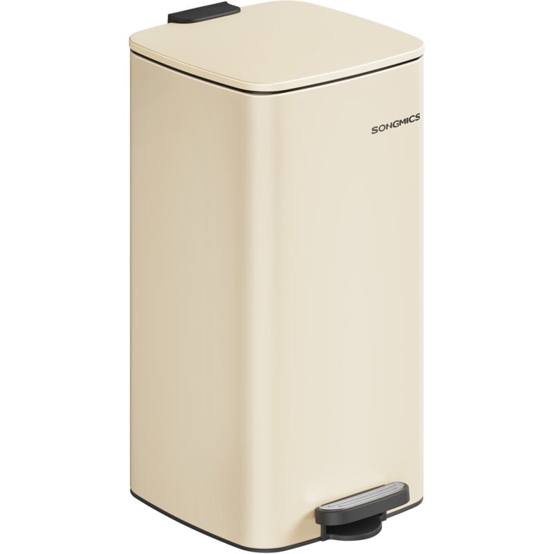 Poubelle de Cuisine, Poubelle 30 l, Poubelle à Pédale en Acier, avec Seau Intérieur, Fermeture Douce et Maintien en Ouverture, Beige