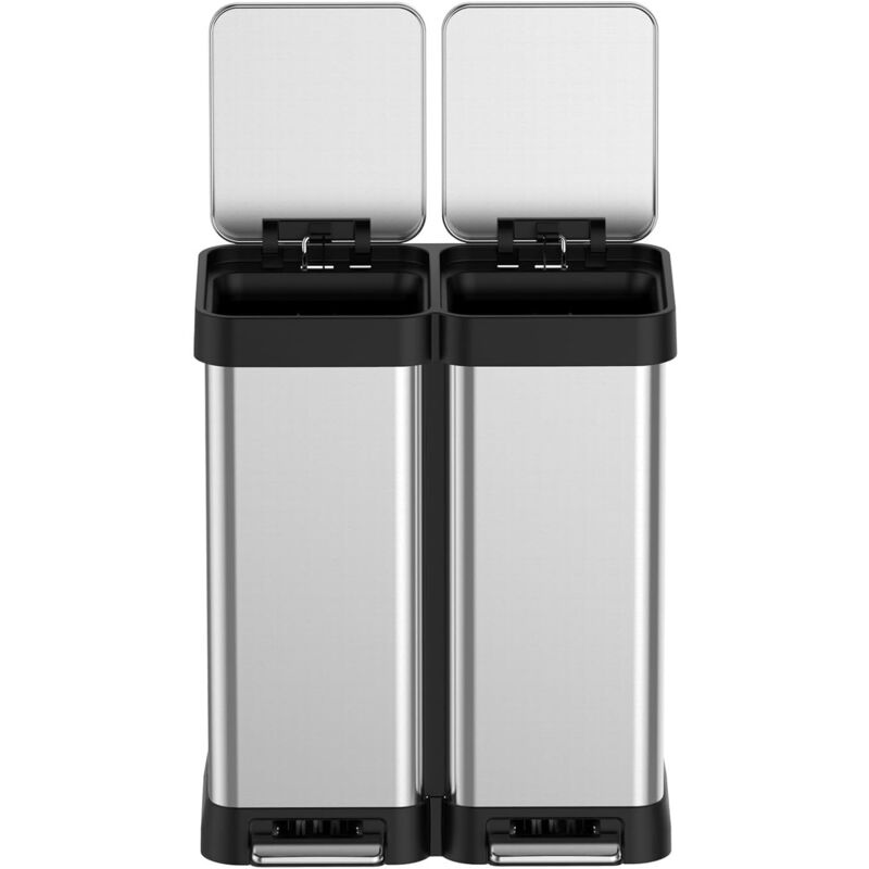 Poubelle de cuisine, Poubelle à Double Compartiment 2 x 20 L,Pédales en Métal, 2 Seaux Intérieurs en Plastique, Argent et Noir