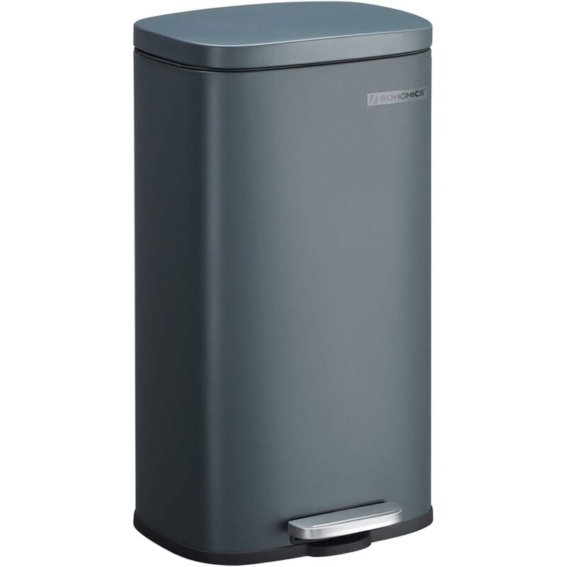 Poubelle Cuisine 30L, Poubelle à Pédale, avec Couvercle à Fermeture en Douceur, Seau Intérieur, en Acier, Gris - Songmics