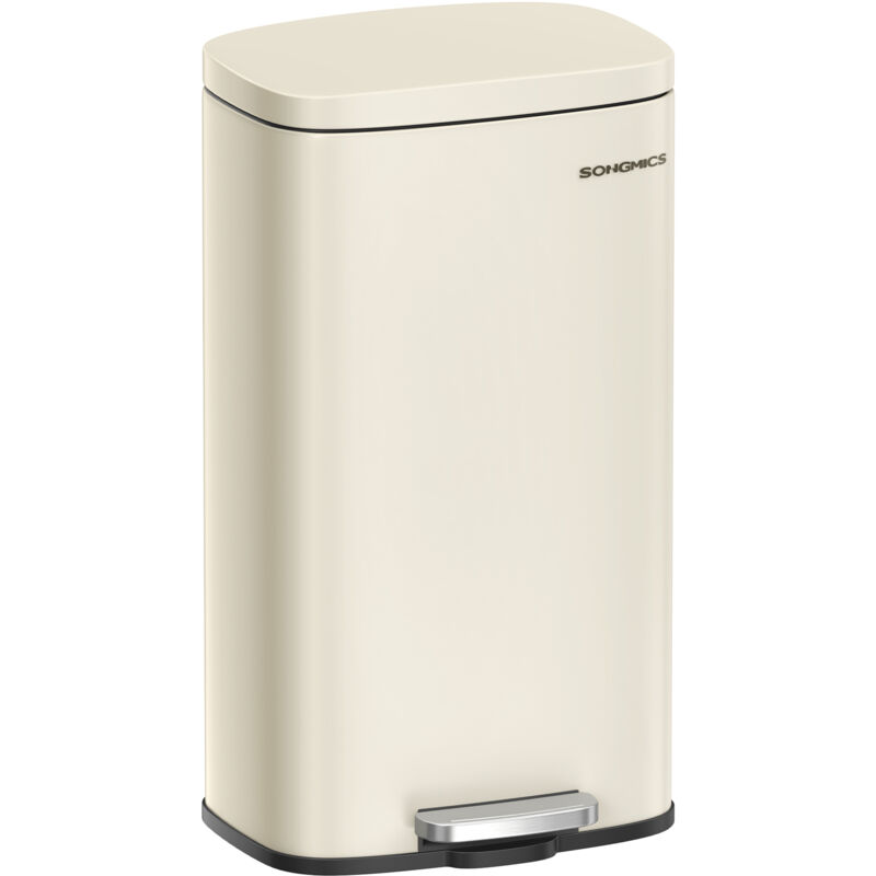 SONGMICS Poubelle Cuisine 30L, Poubelle à Pédale, avec Couvercle à Fermeture en Douceur, Seau Intérieur, en Acier, Beige