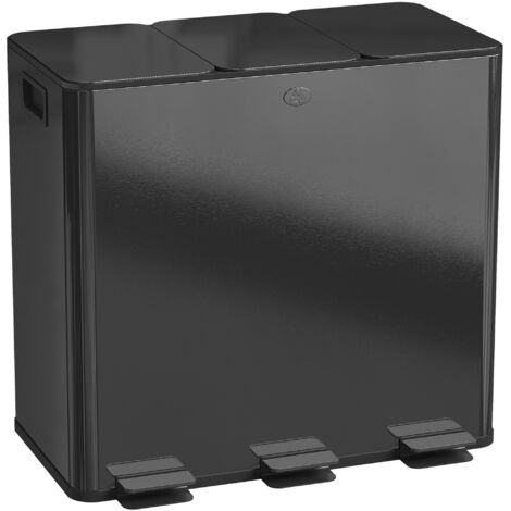 Poubelle de cuisine, poubelle tri sélectif, 3 compartiments de 20L, seaux intérieurs amovibles, 61,9x36,6x56,7cm, noir