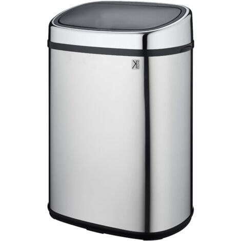 Poubelle de cuisine push 50L CITY en acier Inox avec cerclage Ouverture par simple pression