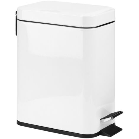 Poubelle de cuisine silencieuse en acier inoxydable 5L, pédale blanche pour salle de bain