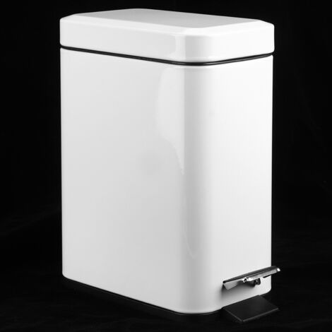 Poubelle de cuisine silencieuse en acier inoxydable 5L, pédale blanche pour salle de bain