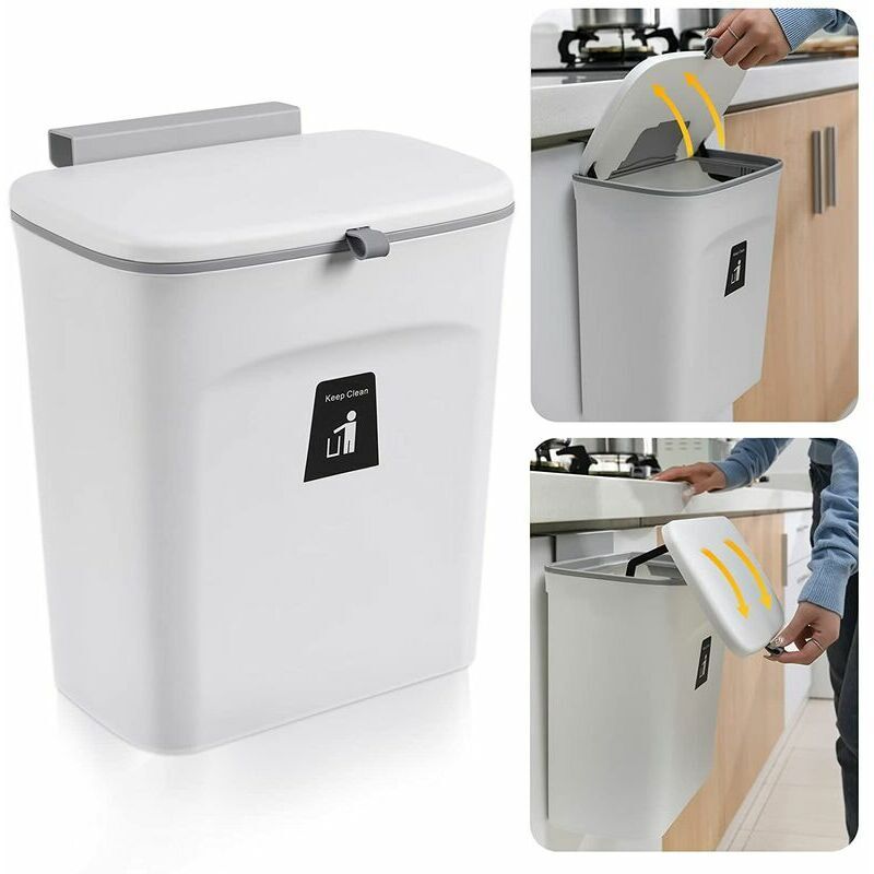Poubelle de cuisine suspendue avec couvercle, poubelles de placard pour porte d'armoire de cuisine, poubelles sous évier, poubelle pour chambre salle