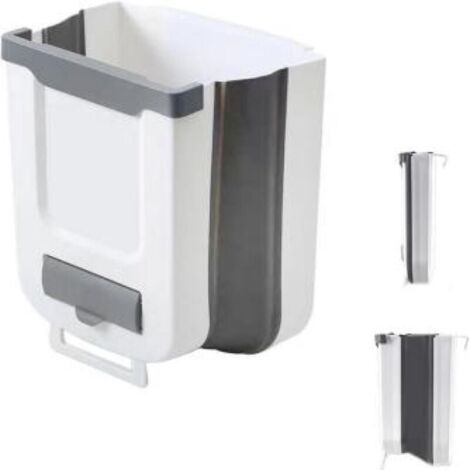 Poubelle de cuisine suspendue, bac à compost de cuisine, poubelle de cuisine murale 10L, poubelle pliable, bac à compost, convient pour armoire, bureau, salle de bain, 25 x 18,5 x 28 cm