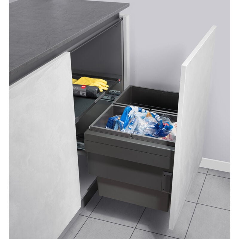 Poubelle de cuisine tri sélectif 2 bacs encastrable 56L (28+28) Hailo Cargo Synchro