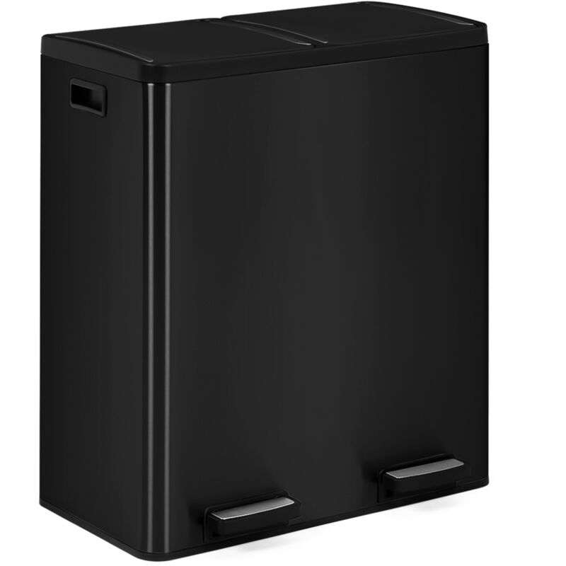 Poubelle de cuisine tri sélectif 2 x 30L noir 2 seaux amovibles et pédales en métal