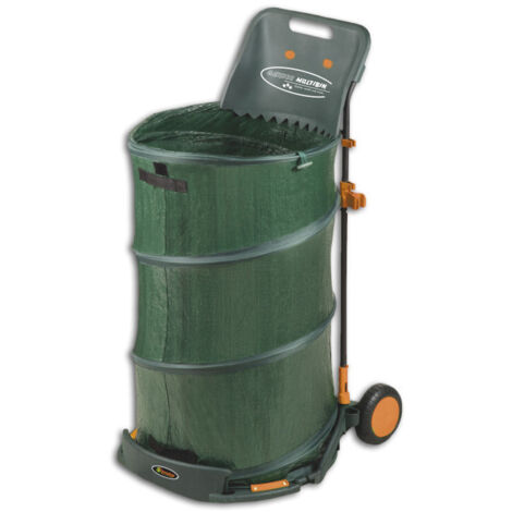 Poubelle de jardin pliable multifonction 160 l + râteau + porte outils