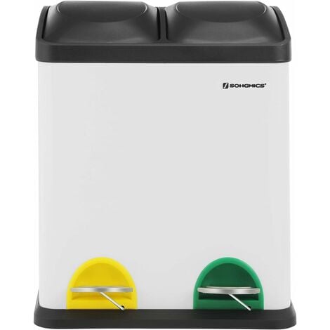 Poubelle de Recyclage 30L, Poubelle de tri, avec pétales, en Acier, 2 Compartiments, 2 x 15L seaux intérieurs Amovibles