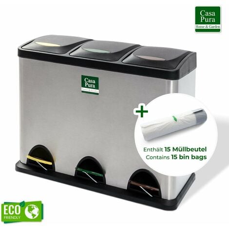 Poubelle de tri sélectif 3x15 L en inox pour le tri des déchets