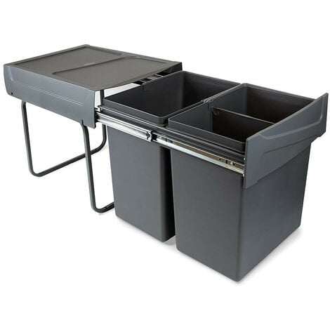 Emuca bac de tri sélectif a montage inférieur et extraction manuelle pour élément de cuisine Recycle, 2x20litres, Plastique gris antracite