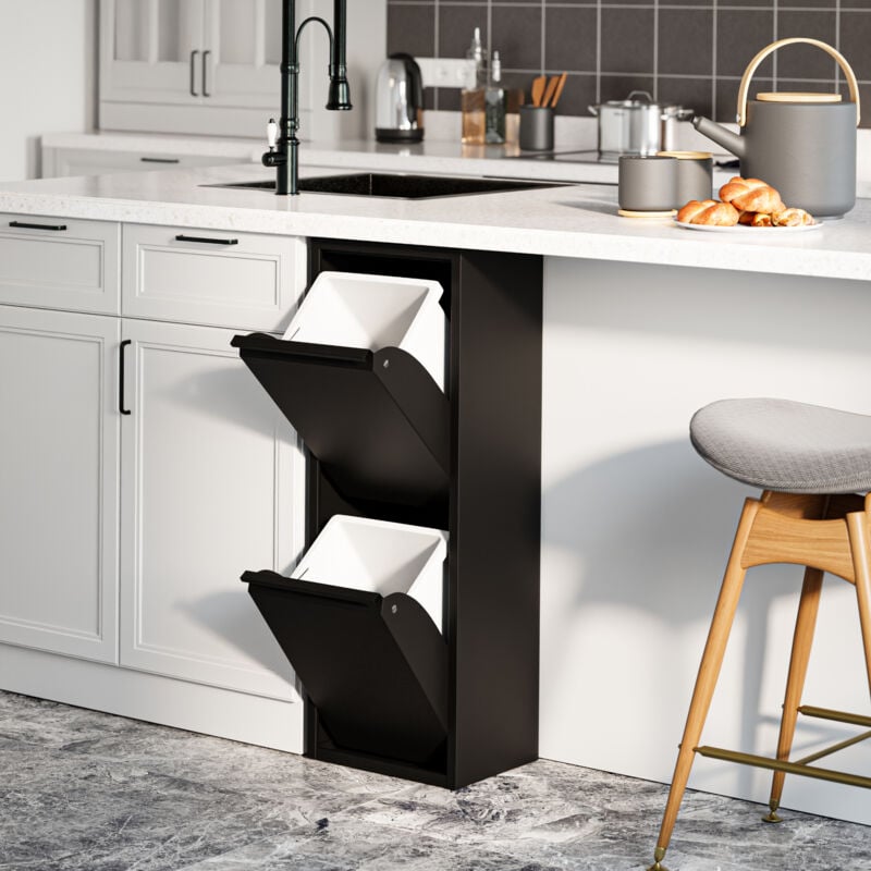 [en.casa] - Poubelle de recyclage murale Sollentuna 2 x 14l noir