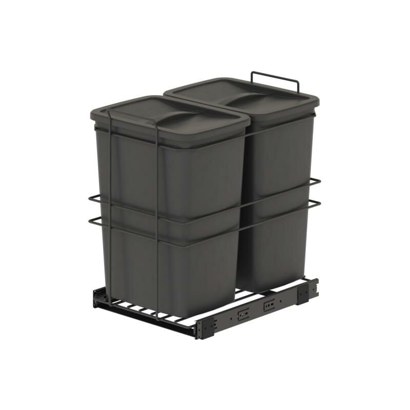Emuca - poubelle de recyclage pour montage inférieur et extraction manuelle pour meuble de cuisine Recycle 2x35litres, Plastique gris anthracite