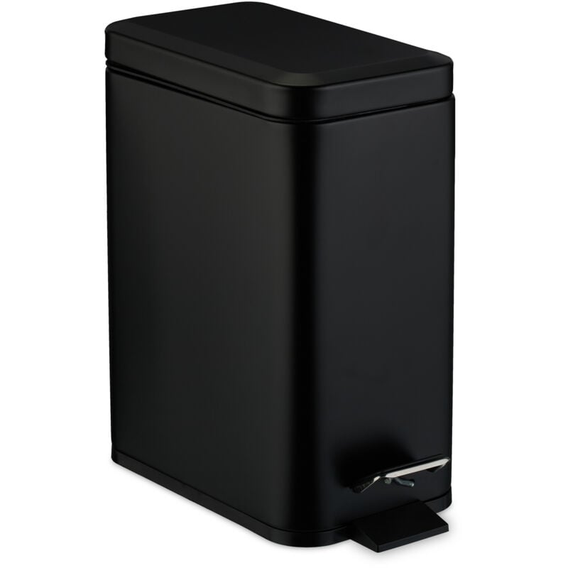 Poubelle de salle de bain, 5 litres, seau intérieur amovible, acier inoxydable mat, noire - Relaxdays