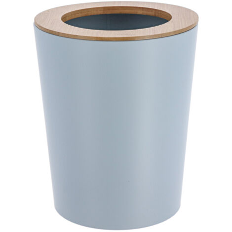 Poubelle de salle de bain 5L en métal Bleu clair avec couvercle en Bambou - TENDANCE