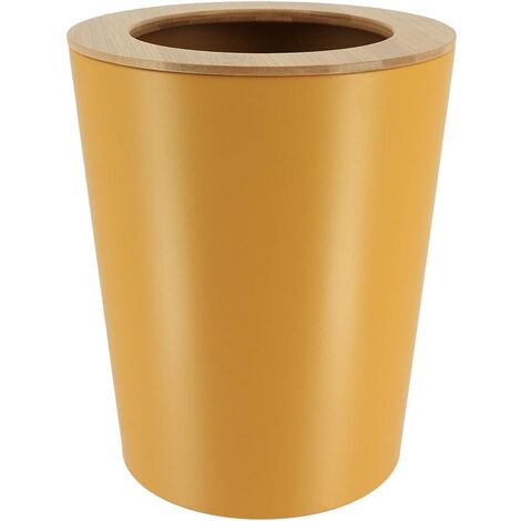 Poubelle de salle de bain 5L en métal Jaune moutarde avec couvercle en Bambou - TENDANCE