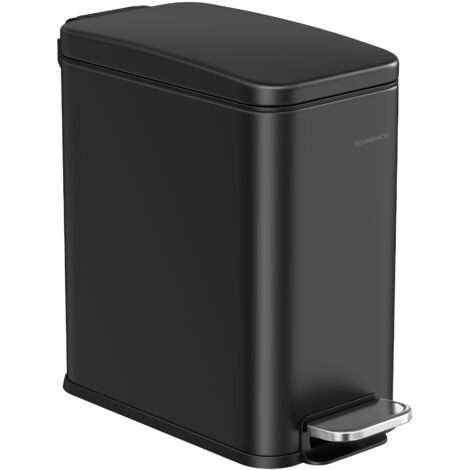 Poubelle de Salle de Bain 6 L, Petit, Couvercle, Poubelle à Pédale pour Toilettes, Compact, Petit Espace, en Acier, Fermeture en Douceur, Noir